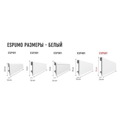 Купить Плинтус ESPUMO Белый 501 120х16х2400 мм. Фотографии, цена, характеристики